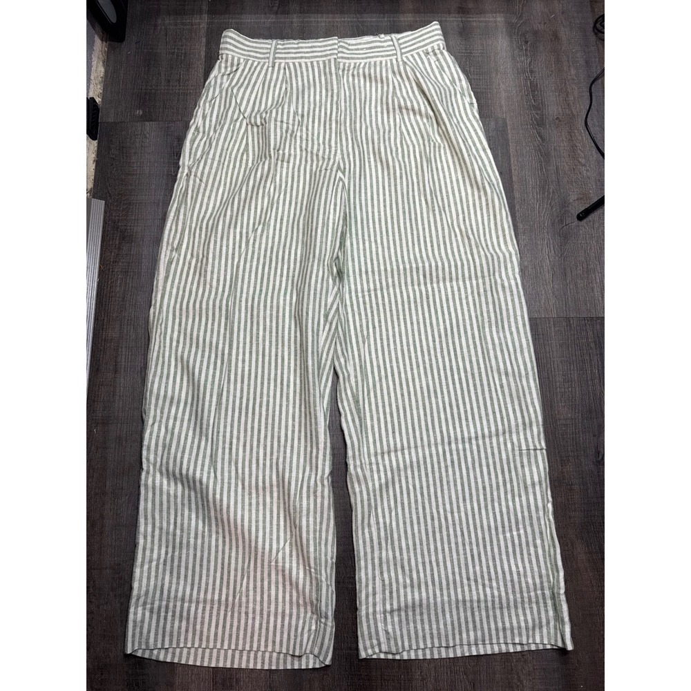Abercrombie & Fitch Green White Striped Linen Blend Wide Leg Pants 30/10S